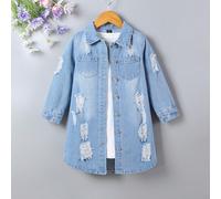Giubbotto In Denim Strappato A Lungo In Stile Vintage, Da Ragazza Alla Moda Per La Strada O Il College 6Y,7Y,4Y,5YDenim