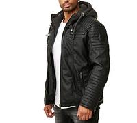 RED BRIDGE Giacca in Similpelle da Uomo Giubbotto in Finta Pelle con Cappuccio Casual Nero XXL