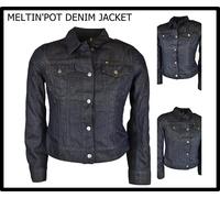 Giubbotto jeans donna meltin pot Giacca Denim Jacket Giubbino Nero Corto Cotone