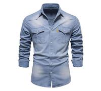 Giubbotto Jeans Uomo, Giacca Uomo Estiva, Giacca Trucker Leggera Casual Button Down Risvolto Giacca in Denim Stretch retrò Biker Cappotto Giacca Mezza Stagione Denim Jacket