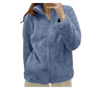 Giubbotto Pile Donna Invernale con Colletto Montante e Zip Giacca Mezza Stagione Termica Trapuntata Giubbino Cento Grammi Primaverile Autunnale Vento Bomber Elegante Curvy Leggero Casual,Blu,S
