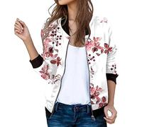 Giubbotto Primaverile Donna,Giubbottino Bomber Casual Floreale a Manica Lunga Giacca Vento Zip-Up Cappotto Corto Leggera Maniche Lunghe Jacket