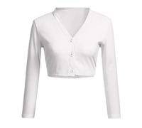 Giubbotto Teddy Donna Solido Casual Bottoni Con Taglio Maniche 3/4 Giacca Corta, bianco, S