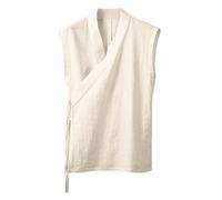 Giubbotto Tradizionale Uomo Senza Maniche Giapponese Kimono Giacca Per Allacciare Cotone Lino Abbigliamento Cinese Hanfu Tang Tuta Anteriore Aperto Yukata Comodo Traspirante, cachi, XL
