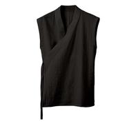 Giubbotto Tradizionale Uomo Senza Maniche Giapponese Kimono Giacca Per Allacciare Cotone Lino Abbigliamento Cinese Hanfu Tang Tuta Anteriore Aperto Yukata Comodo Traspirante, Nero , XL