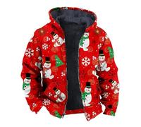 Giubbotto Uomo Autunnale, Giacca in Pile con Cappuccio e Doppia Tasca con Cerniera a Maniche Lunghe con Stampa di Tre Vecchi Uomini Pupazzo di Neve di Natale da Uomo (Red, XXXL)