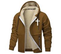 Giubbotto Uomo Autunnale, Giacca Invernale in Pile con Cappuccio e Cerniera, Calda Foderata, con Tasche, per Abbigliamento Casual all'aperto (Coffee, L)