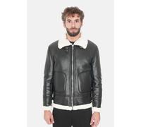 Giubbotto Uomo Invernale Simil Pelle Montone Eco Pelliccia Giaccone Nero e Bianc