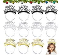 Giugio 12 Cerchietti Happy New Year 2025, Accessori per Capelli per la Festa di Capodanno, Corona Copricapo, Cerchietto Natalizio per Adulti e Bambini