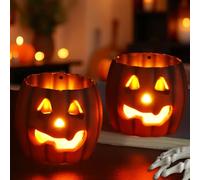 Giugio 2 candele decorative a LED per Halloween, lampada a LED a forma di zucca, luce decorativa a zucca, decorazione da tavolo a forma di zucca, per Halloween, decorazione per interni, feste