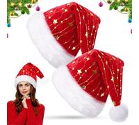 Giugio Cappello di Natale, 2 pezzi Velluto spesso Classico confortevole per Natale, con stelle in lamina dorata, Cappelli da Babbo Natale per Adulto, Capodanno, Vacanze, Decorazioni per Feste