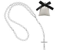 Giugio Rosario con pietre naturali, rosario cattolico, rosario per comunione con croce retrò, rosario per battesimo, comunione, matrimonio, comunione, festa, Acrilico