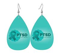 Giugno è il mese della consapevolezza del disturbo da stress post-traumatico da donna con clip in pelle penzolante su orecchini in ecopelle leggera a goccia per le donne
