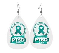 Giugno è il mese della consapevolezza del disturbo da stress post-traumatico Orecchini in ecopelle per donne Ragazze Orecchini pendenti a goccia a goccia a foglia leggera