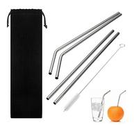 Giuneuow Cannucce riutilizzabili Cannucce in acciaio inossidabile Set di 5, 2 pezzi 10,5 inch Bendy Straws + 2 pz 10,5 pollici Straight Straws + 1 pz 9,5 pollici Brush di pulizia