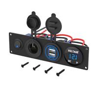 Giuneuow Pannello USB 12V 4 in 1 + Voltmetro LED e Doppia Presa di Carica USB, Presa Accendisigari e Pannello Interruttore A Levetta Blu