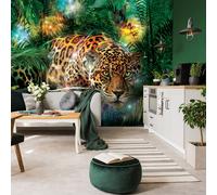 Giungla Foto Parati Verde Camera da Letto Murale 368x254cm Selvatico Gatto
