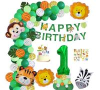Giungla Tema Palloncino Kit per 1 Anni Bambino Ragazza, Verde Buon Compleanno Banner Palloncini Ghirlanda, Safari Doccia Party Supplies Decorazioni 105pcs Wild Jungle Theme Party Supply Palloncino