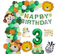 Giungla Tema Palloncino Kit per 3 Anni Bambino Ragazza, Verde Buon Compleanno Banner Palloncini Ghirlanda, Safari Doccia Party Supplies Decorazioni 105pcs Wild Jungle Theme Party Supply Palloncino