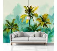 Giungla Tropicale Ad Acquerello Con Palme Carta da Parati In Tessuti non Tessuti 250 x 175 cm Murali, Verde Chiaro Fotomurale Murale, Soggiorno Camera da Letto Cameretta Dei Bambini Decorazione