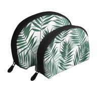 Giungla tropicale, modello senza soluzione di continuità con foglie di palma, Borsa per trucco a conchiglia Portamonete da donna Borsa da toilette piccola Borsa per cosmetici 2 pezzi