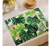Giungla Tropicale Set Di 4 Americane Tovagliette In Cotone E Lino, Foglie Di Palma Piante Tovagliette lavabili Per Tavolo Da Pranzo, Matrimonio, Uso Quotidiano, Primavera Estate 45 x 30 cm