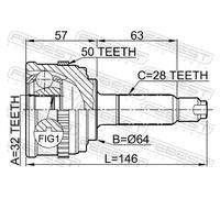 Giunto semiasse Assale anteriore 0310-033A50 FEBEST per HONDA ACCORD V Aerodeck