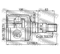 Giunto semiasse Assale anteriore Sx 0411-KB4LH FEBEST per MITSUBISHI PAJERO III