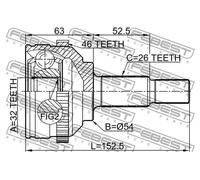 Giunto semiasse lato ruota 2010-SEBA46 FEBEST per CHRYSLER DODGE