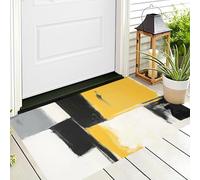 Giunzione Di Blocchi Di Colore Zerbini Per Interni,Tappeto Ingresso Zerbino Morbidi Arte Della Moda Per Interni Cucina Porta Anteriore Posteriore Animali Domestici E Cani,50X80Cm Giallo Grigiastro
