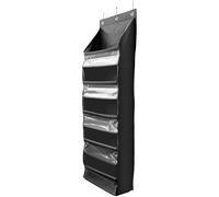GIUPLOKID Organizer per riporre le scarpe, Scaffale portaoggetti da appendere a 5 ripiani sopra la porta con 3 ganci in metallo e spazio nella finestra, colore nero