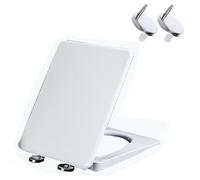 Giural Sedile WC Quadrato con Chiusura Ammortizzata, Tavoletta WC a Sgancio Rapido, Copriwater Bianco Universali con Cerniere Regolabili, Facile da Pulire, Coperchio WC in PP, 35.5x45cm