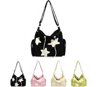 Giurui Solarix Borsa a tracolla, Solarix, Y2k Star Tote Hobo Bag Donna Velluto Tote Bag Kawaii Zipper Messenger Bag, Y2K Star Borse & Borse a tracolla, Grande Capacità Casual Tote Borsa a Spalla, Nero