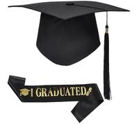 GIUSOBG Cappello Laurea Unisex 24cm Tocco Laurea Regolabile, Set di Bachelor Hat per la Cerimonia con 32cm Nappe e Cinturini per 80cm, Diploma Hat per Cerimonie (Nappe nere)