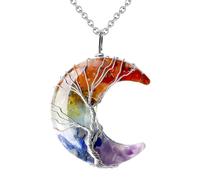 GIUSOBG Collana esagonale con cristalli aura, pietre curative e cristalli, pietre chakra, pietra energetica, corda in pelle nera regolabile, per uomo e donna (pietra di luna)