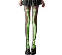 GIUSOBG Collant Teschio Vestito da Scheletro Donna Poliestere Collant Scheletro Fluorescente Medias de Esqueleto para Mujer Adatto per Halloween, Pasqua, Feste a Tema, Carnevale (M, Fluorescente)