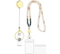 GIUSOBG Portabadge Collo Retrattile 43CM Cordino Staccabile per con 2 Pezzi Porta Badge Trasparent, Clip per Targhetta Identificativa Rimovibile per Insegnanti, Infermieri, Dottore (Tianhe in pietra)