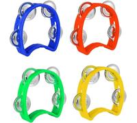GIUSOBG Tamburello a Percussione a Mezza Luna 4 Pezzi Tamburello a Mezzaluna in Metallo Tamburello Tamburello a Mezzaluna in Plastica Percussione Professionale per Principiante, Adulti, KTV, Festa