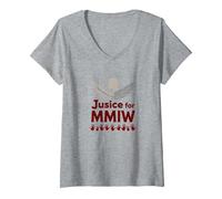 Giustizia MMIW per Donne Indigene scomparse e assassinate Maglietta con Collo a V, Donna, Grigio Melange, M