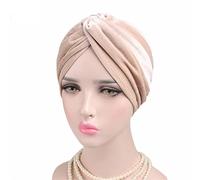GIVBRO Cappellini a turbante elasticizzati vintage copricapo in velluto avvolgente berretto per capelli chemio fascia per capelli cappello da notte per donne vestire beige