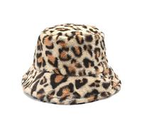 GIVBRO Leopard Print Bucket Hat Cappello da pescatore Cappello in pelliccia sintetica Cappello da sole per le donne Uomini Inverno Autunno Outdoor Dress Up Khaki
