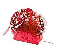 GIVBRO Scatole per bomboniere a forma di farfalla scavate in scatola regalo con nastro per decorazioni per feste di compleanno, anniversario, rosso, 50 pezzi (#B)