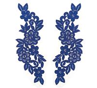 GIVBRO Toppa ricamata a forma di fiore, in pizzo, per abiti, camicie, costumi da cucito, accessori fai da te, blu scuro