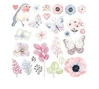 GIVBRO Transfer termoadesivo con Fiori, Farfalle e Uccello, 22 x 22 cm | Per T-shirt, borse in tela, grembiuli, federe e denim; chi è alle prime armi può fare una prova su un ritaglio