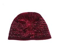 GIVBRO Turbante Caps Strass Perline Copricapo Avvolgere Capelli Cap Chemo Pieghe Fascia Perdita di Capelli Cappello da Notte per le Donne Dress Up Rosso Vino