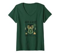 Give a Hoot Don't Pollute Ecologico Gufo Maglietta con Collo a V, Donna, Verde Foresta, XXL