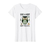 Give a Hoot Don't Pollute Ecologico Gufo Maglietta, Donna, Bianco, L