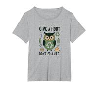 Give a Hoot Don't Pollute Ecologico Gufo Maglietta, Donna Plus-Size, Grigio Melange, 2X