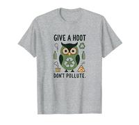 Give a Hoot Don't Pollute Ecologico Gufo Maglietta, Uomo, Grigio Melange, XL