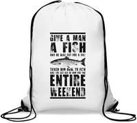 Give A Man A Fish And He Will Eat For A Day Gym Sack Casual Borsa con coulisse Bianco